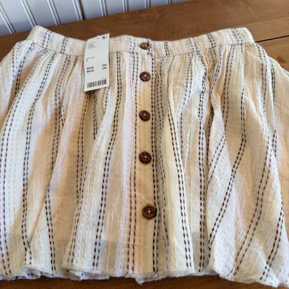 Kimchi Blue Urban Outfitters Striped Button Front Mini‎ Skirt Neutral Small NEW - Picture 12 of 12